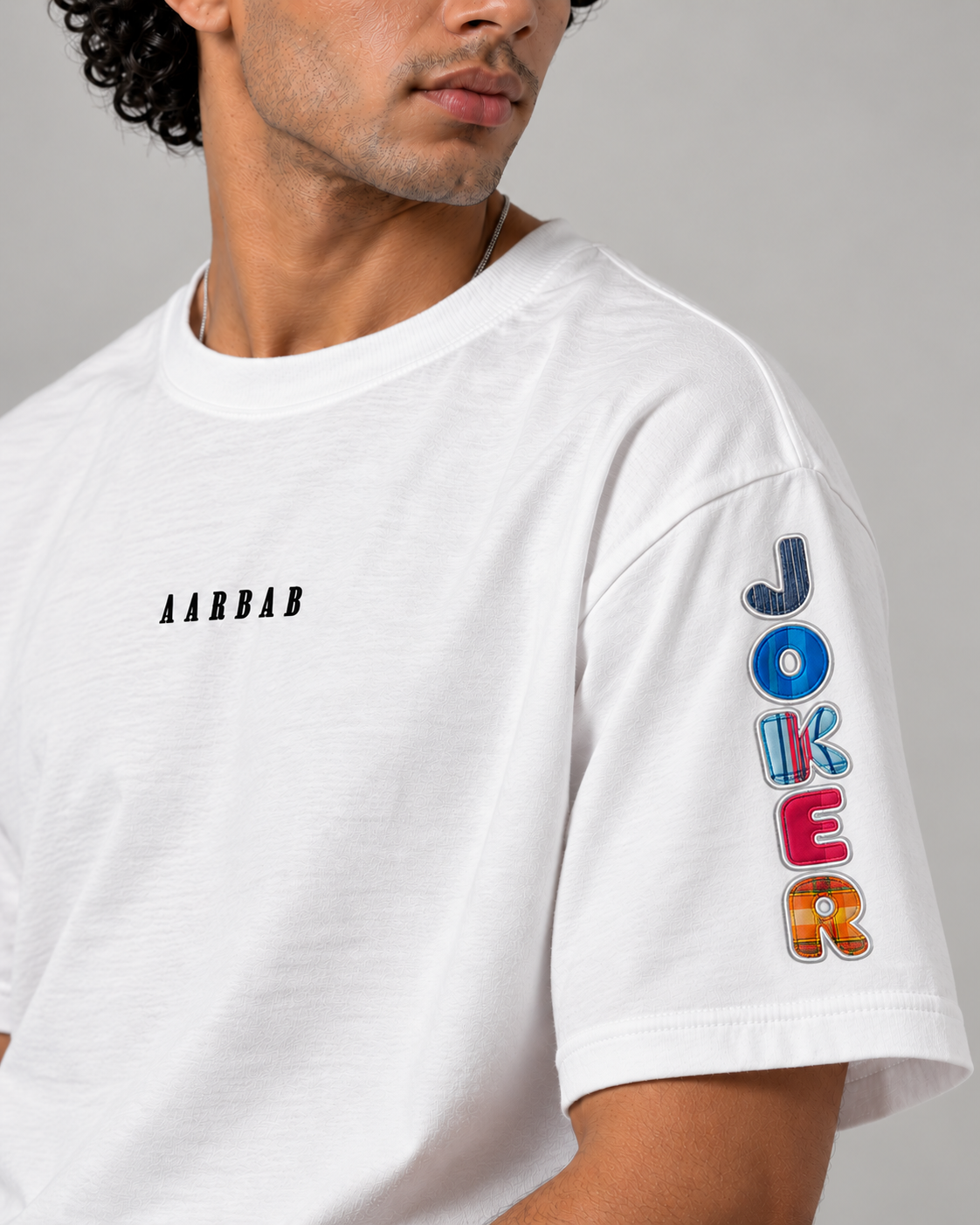 Work Stole My Smile T-shirt in white, AARBAB, sleeve detail