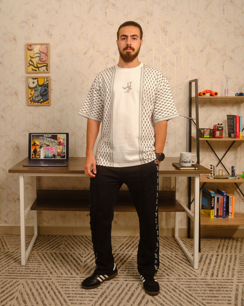 White with Black Keffiyeh Pattern