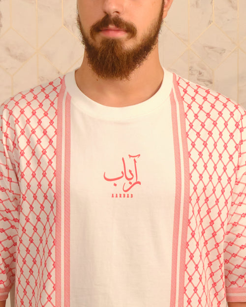 White with Red Keffiyeh Pattern