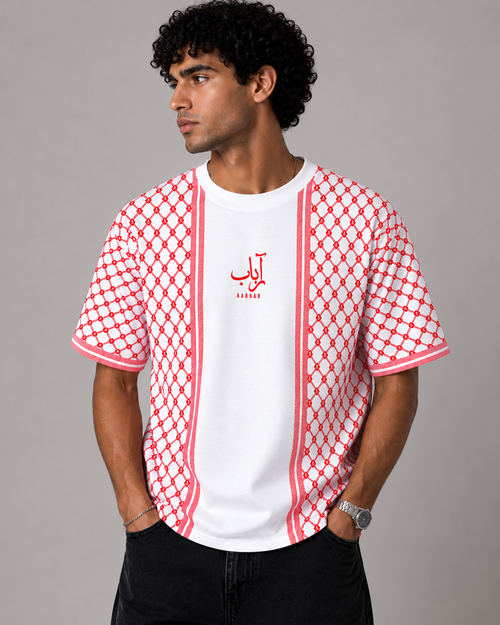 White with Red Keffiyeh Pattern