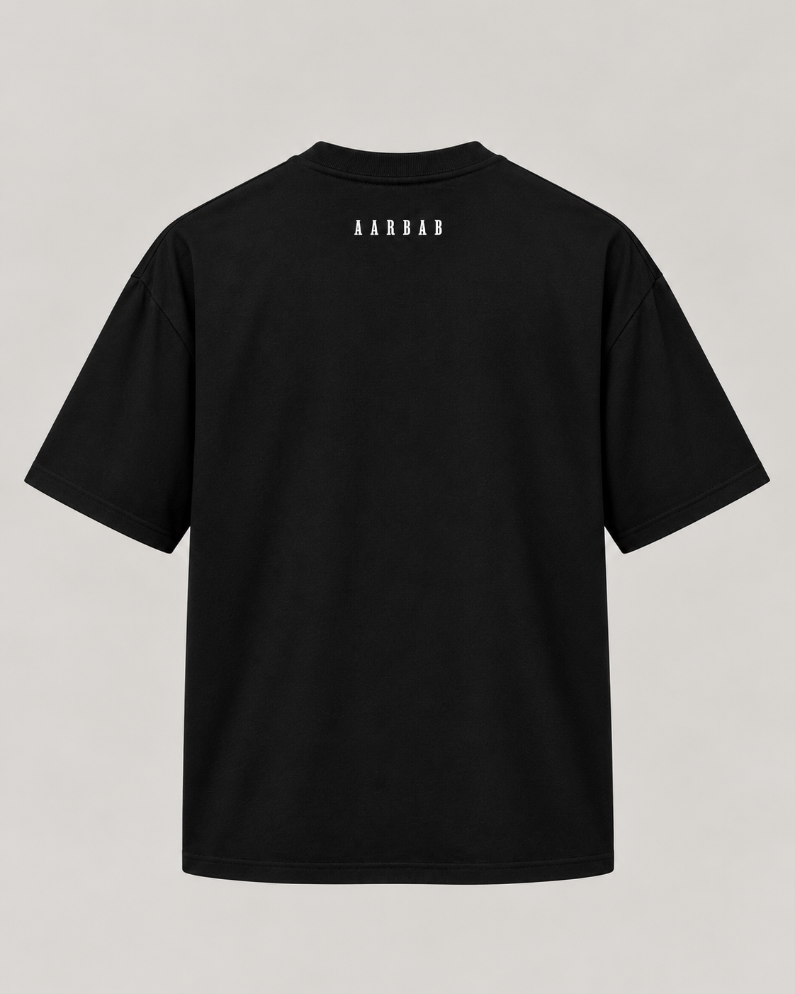 Laugh Outside Cry Inside T-shirt in black, AARBAB, back flat lay