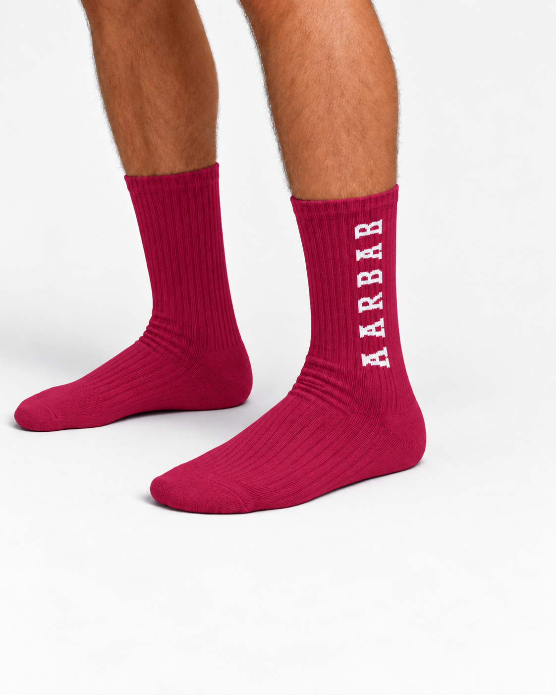 Aarbab Crew Socks in Maroon – on foot