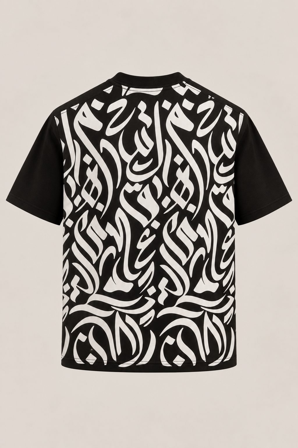 Calligraphy T-shirt in black, AARBAB, back flat lay
