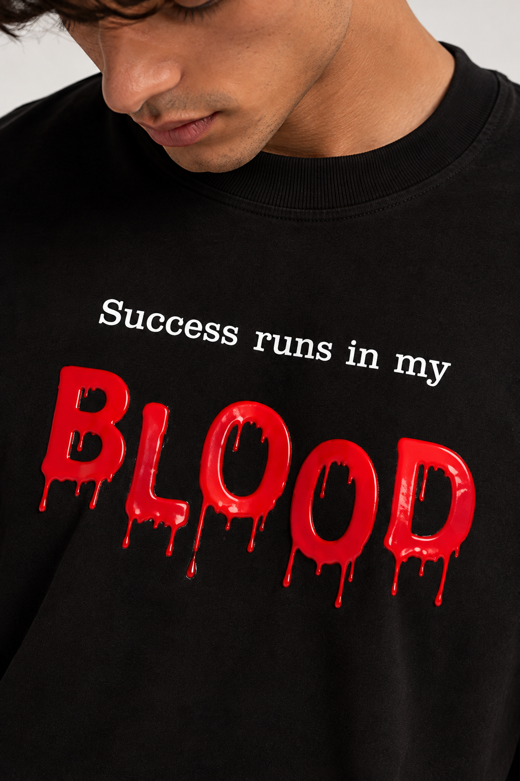 Success Runs In My Blood T-shirt in black, AARBAB, front close-up
