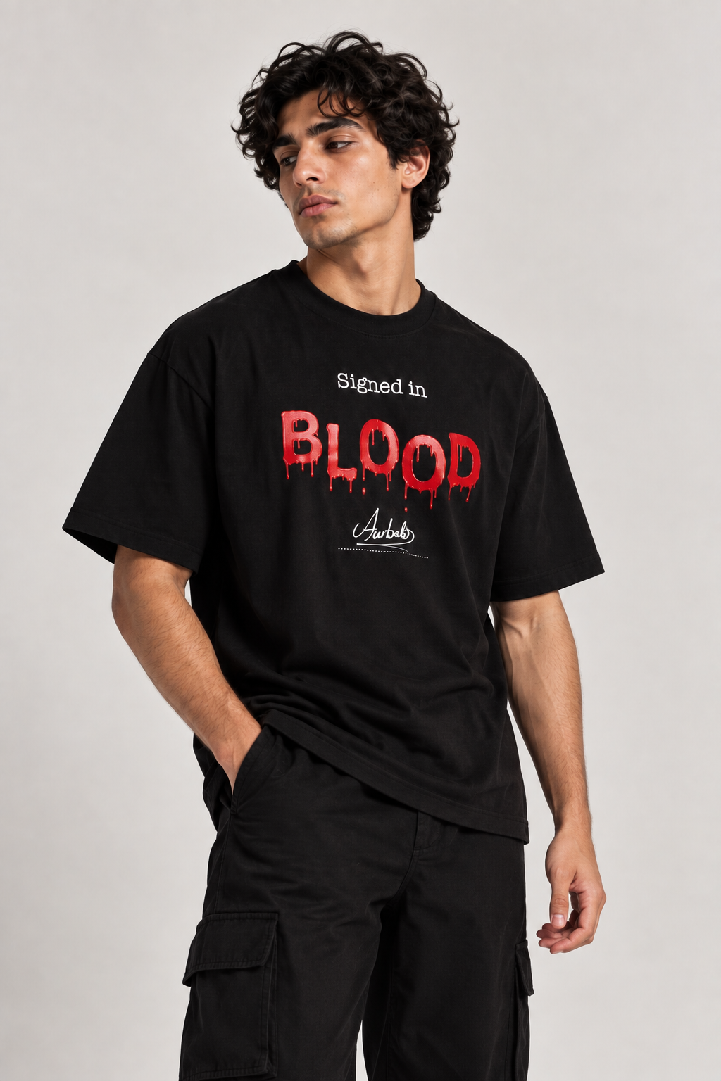 Signed In Blood T-shirt in black, AARBAB, front view