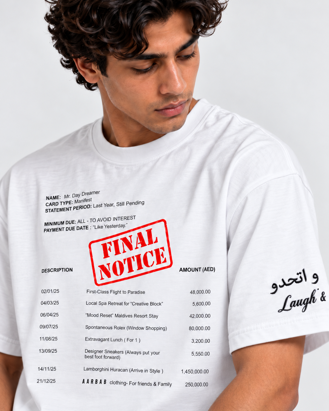 Final Notice T-shirt in white, AARBAB, front close-up