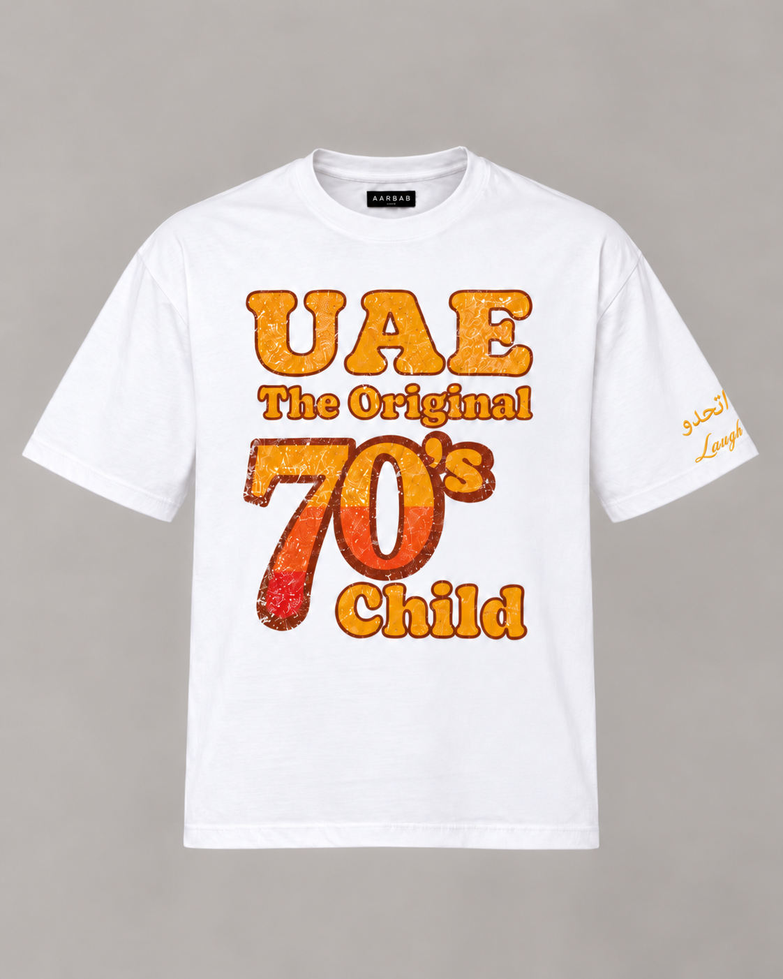 UAE 70's Child T-shirt in white, AARBAB, front flat lay