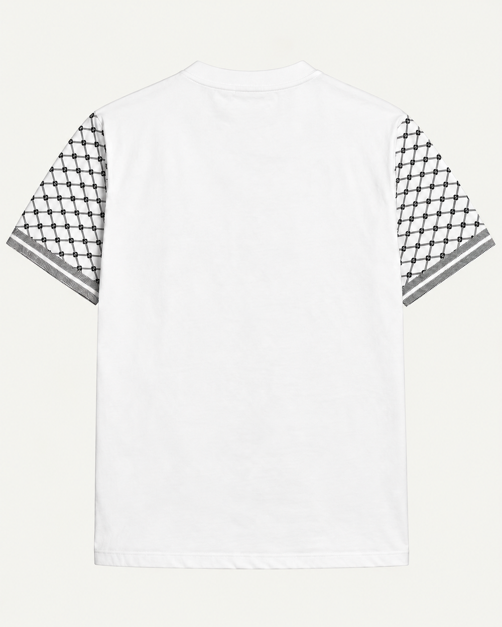 Heritage T-shirt in white with black keffiyeh pattern, AARBAB, back flat lay