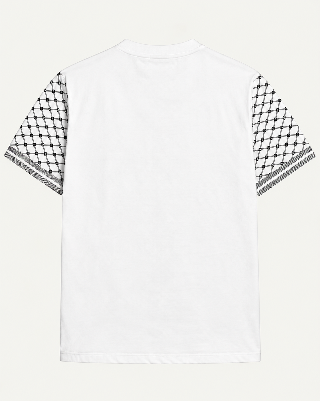 Heritage T-shirt in white with black keffiyeh pattern, AARBAB, back flat lay