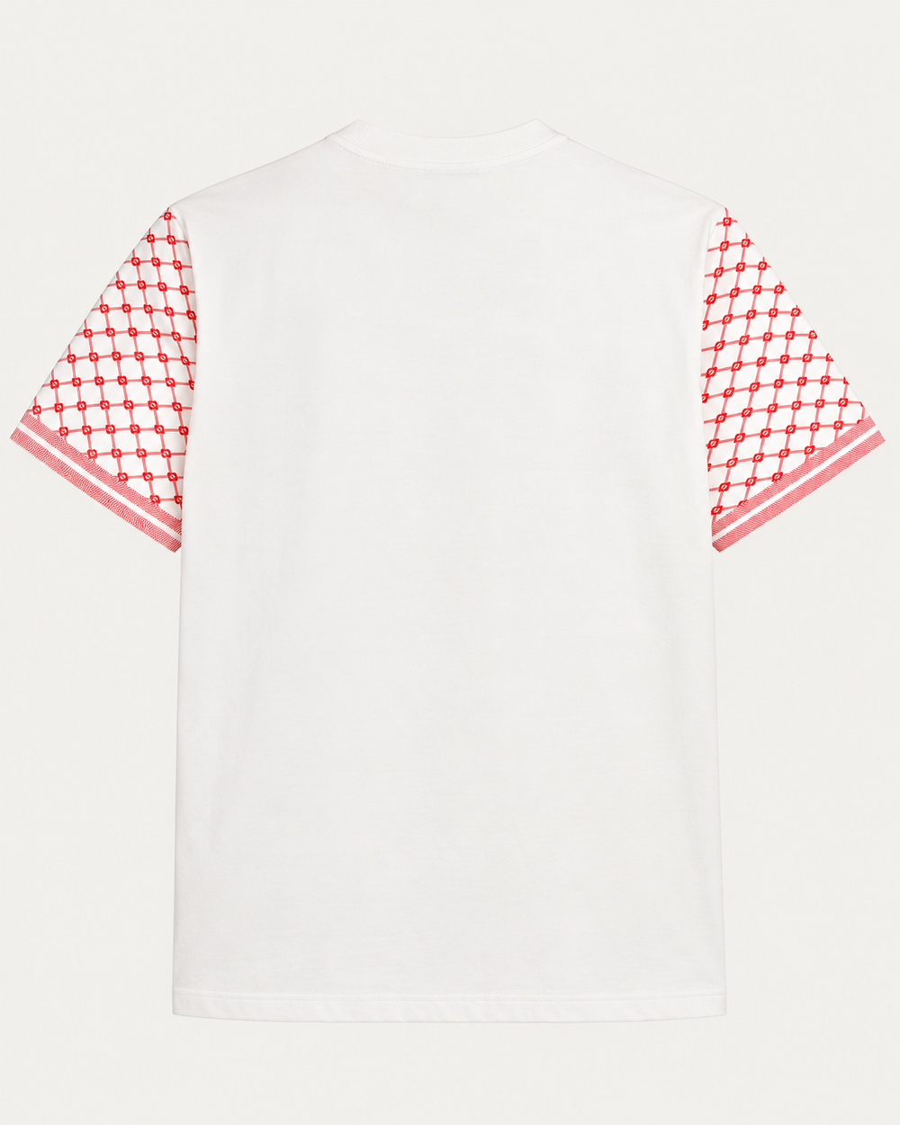 Heritage T-shirt in white with red keffiyeh pattern, AARBAB, back flat lay