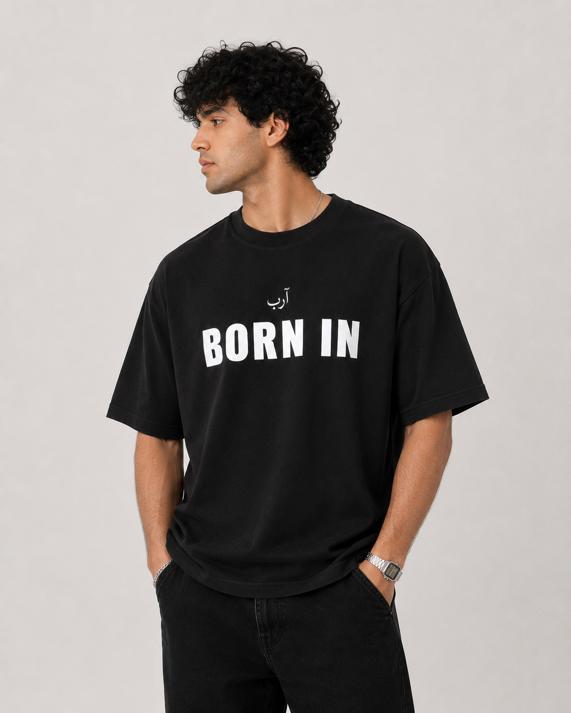 Born in Dubai T-shirt in black, AARBAB