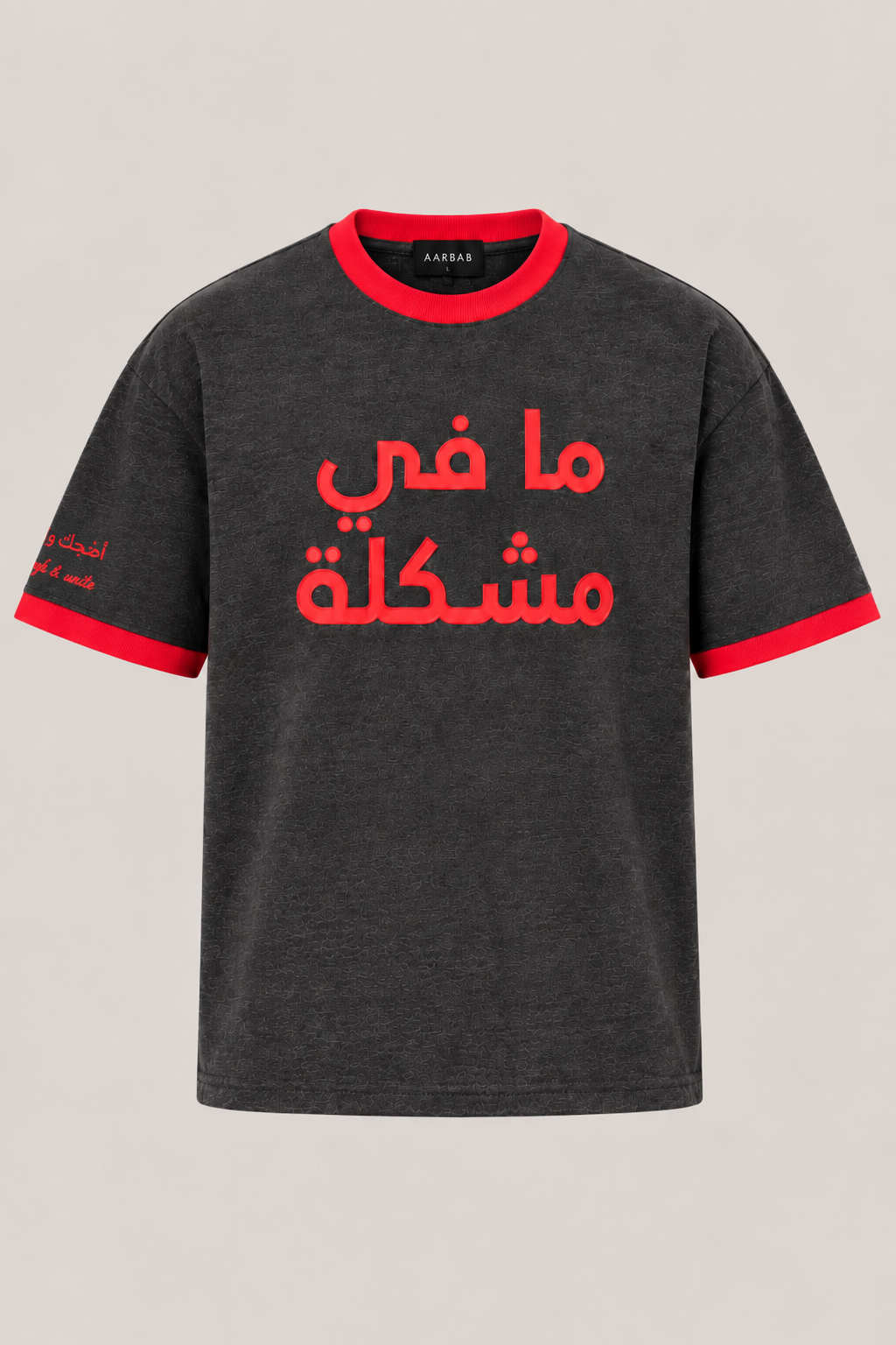 Mafi Mushkil T-shirt in dark grey with red embroidery, AARBAB, view 4
